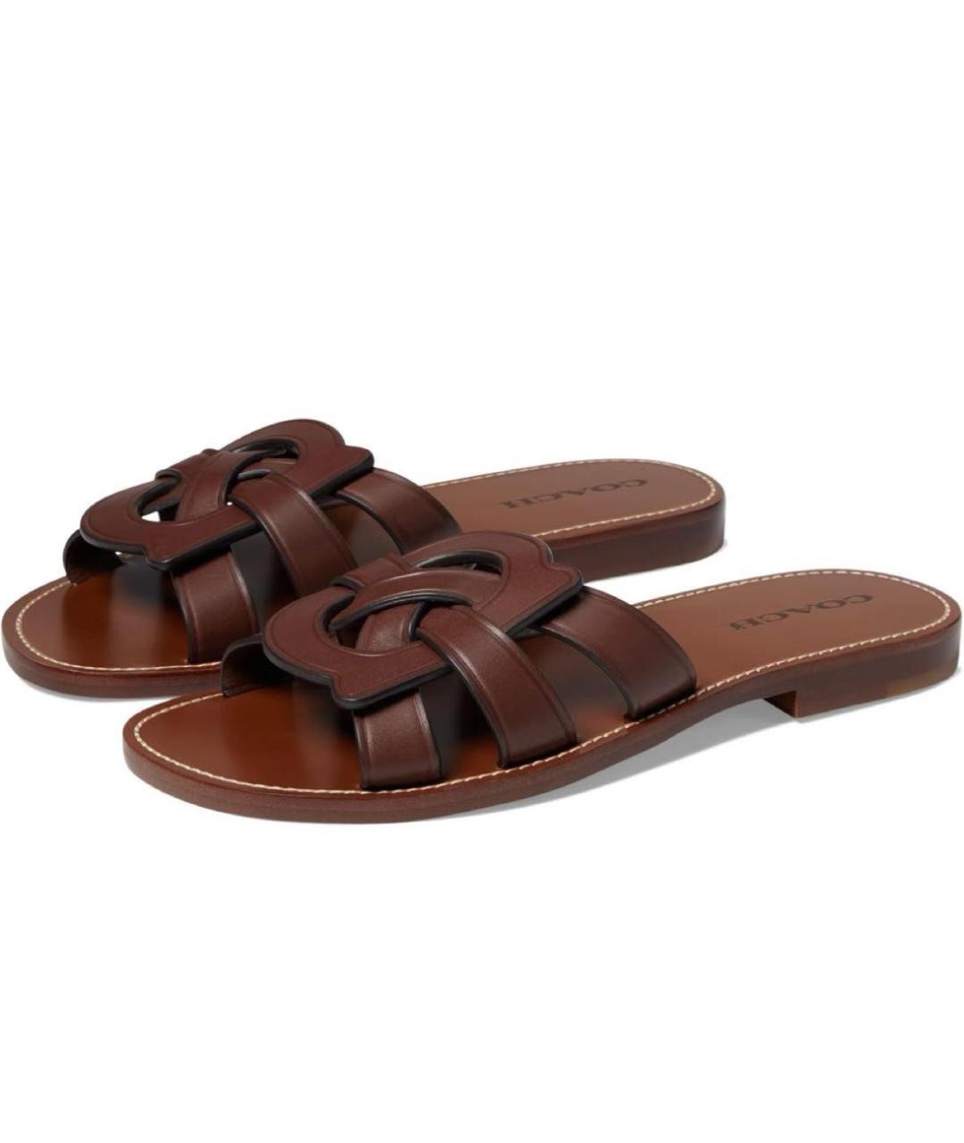 COACH Бежевые кожаные сандалии, фото 8