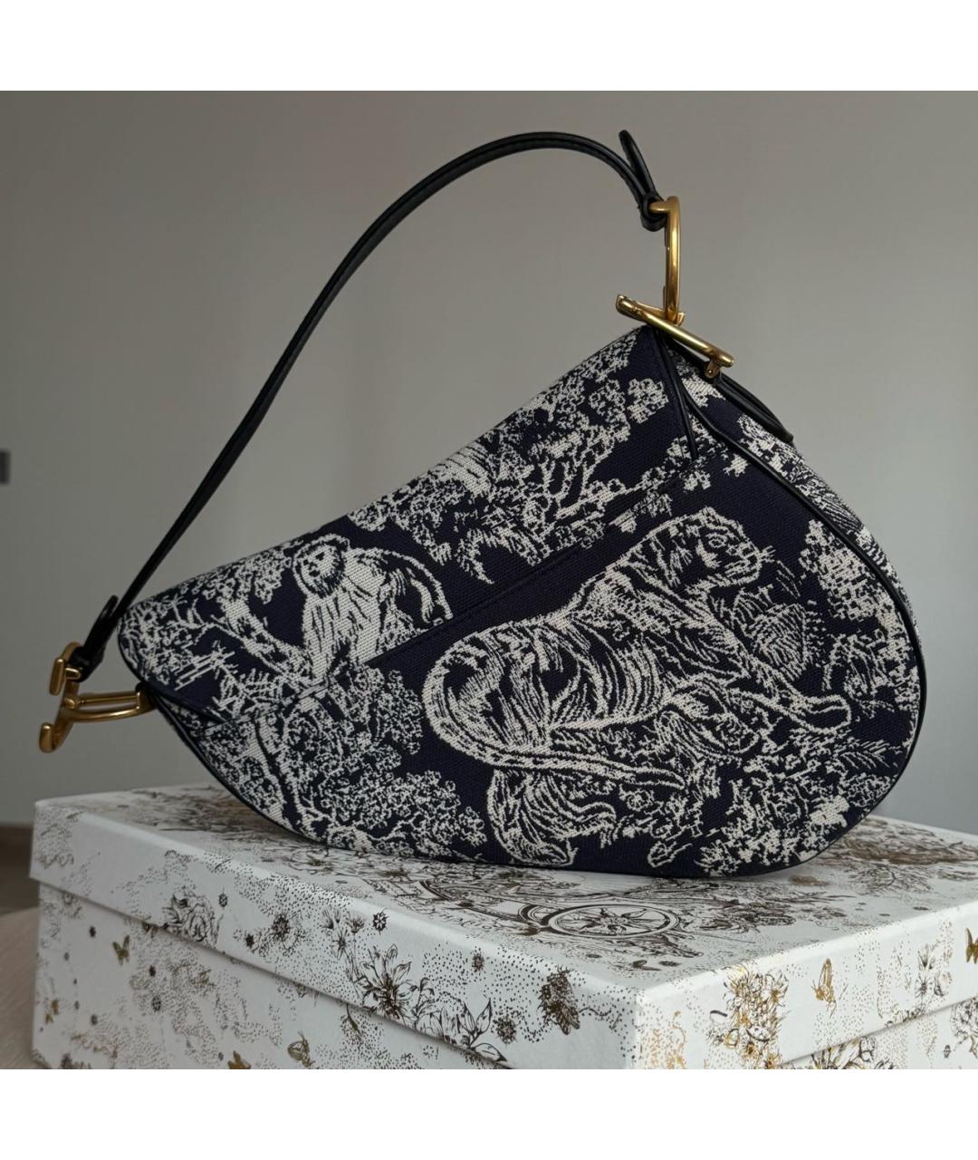 CHRISTIAN DIOR Темно-синяя жаккардовая сумка с короткими ручками, фото 3