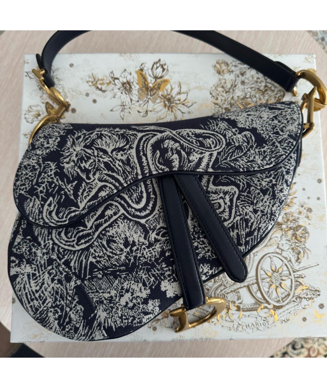 CHRISTIAN DIOR Темно-синяя жаккардовая сумка с короткими ручками, фото 7