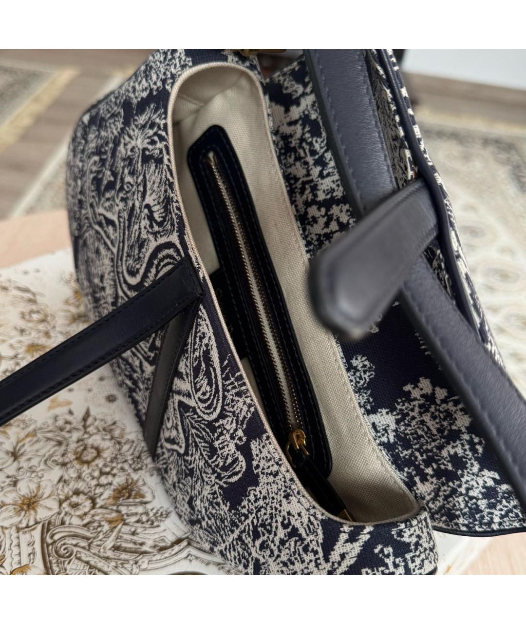 CHRISTIAN DIOR Темно-синяя жаккардовая сумка с короткими ручками, фото 4