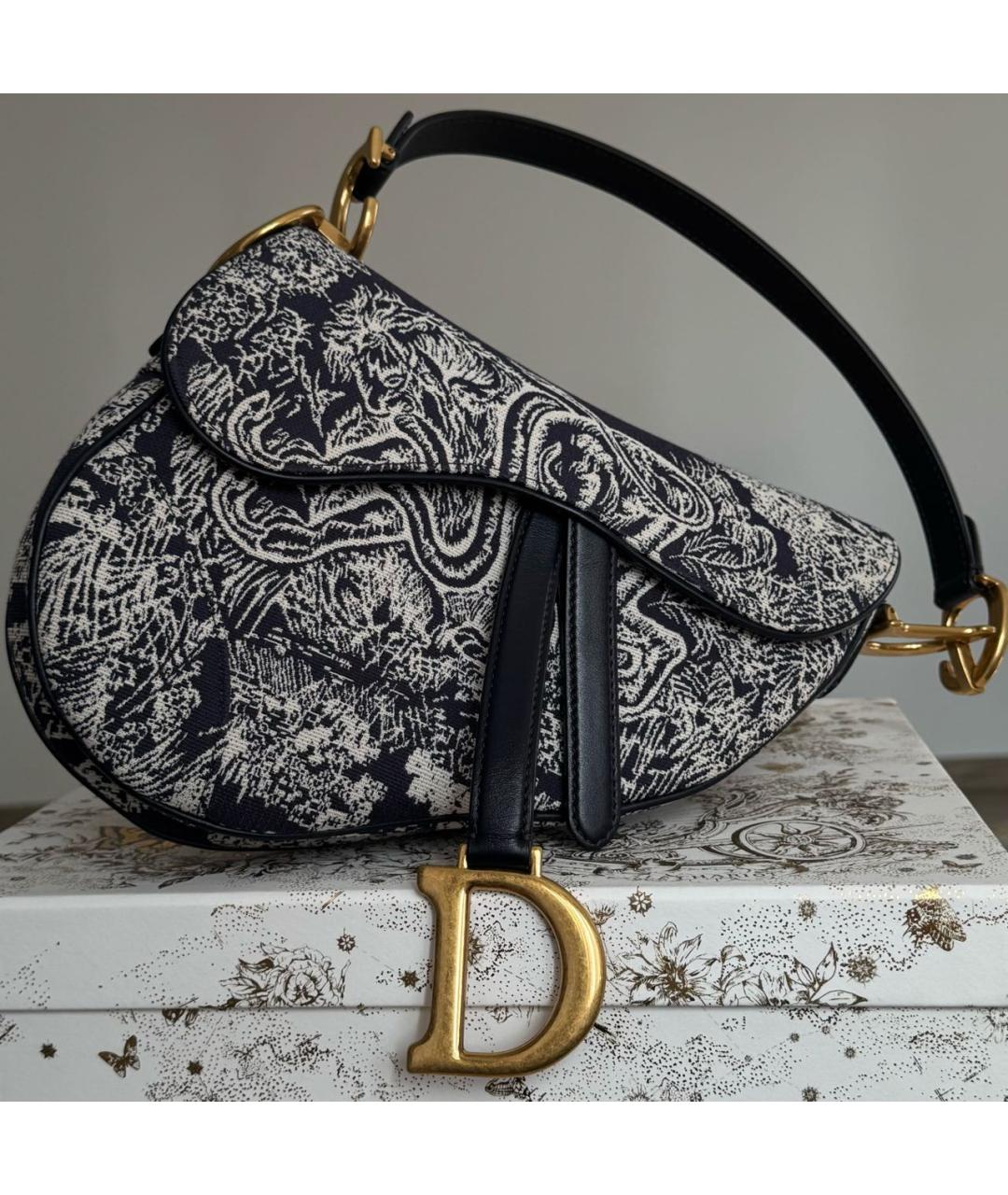 CHRISTIAN DIOR Темно-синяя жаккардовая сумка с короткими ручками, фото 9