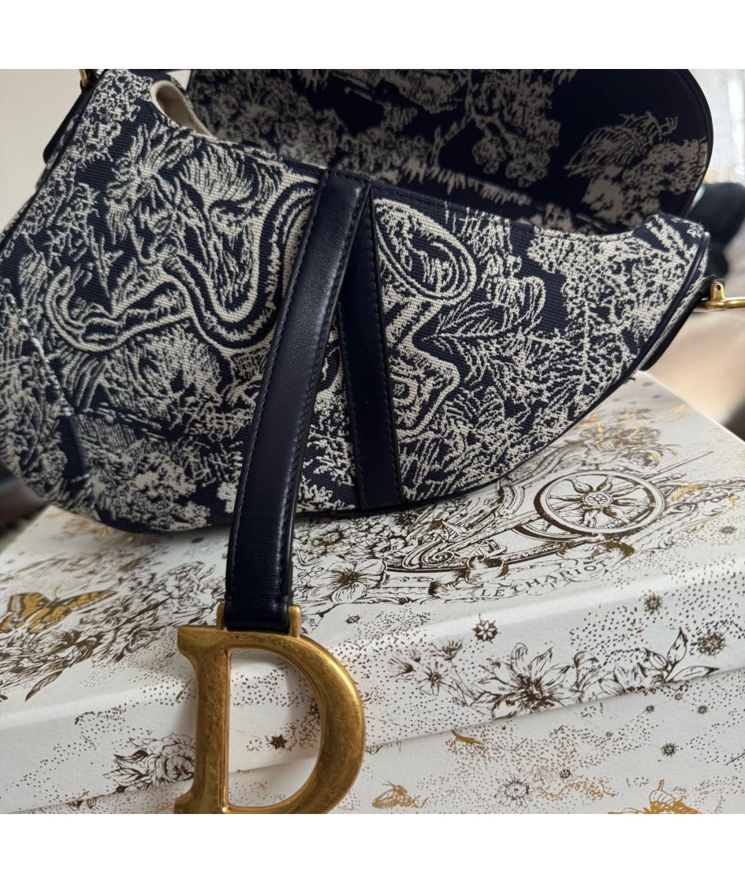 CHRISTIAN DIOR Темно-синяя жаккардовая сумка с короткими ручками, фото 6