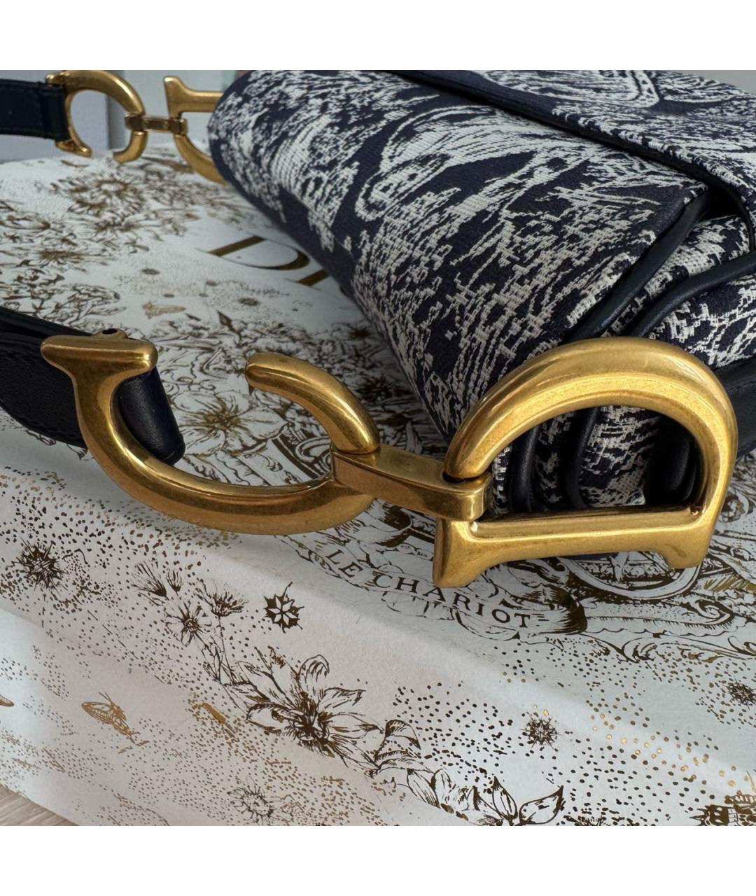 CHRISTIAN DIOR Темно-синяя жаккардовая сумка с короткими ручками, фото 8