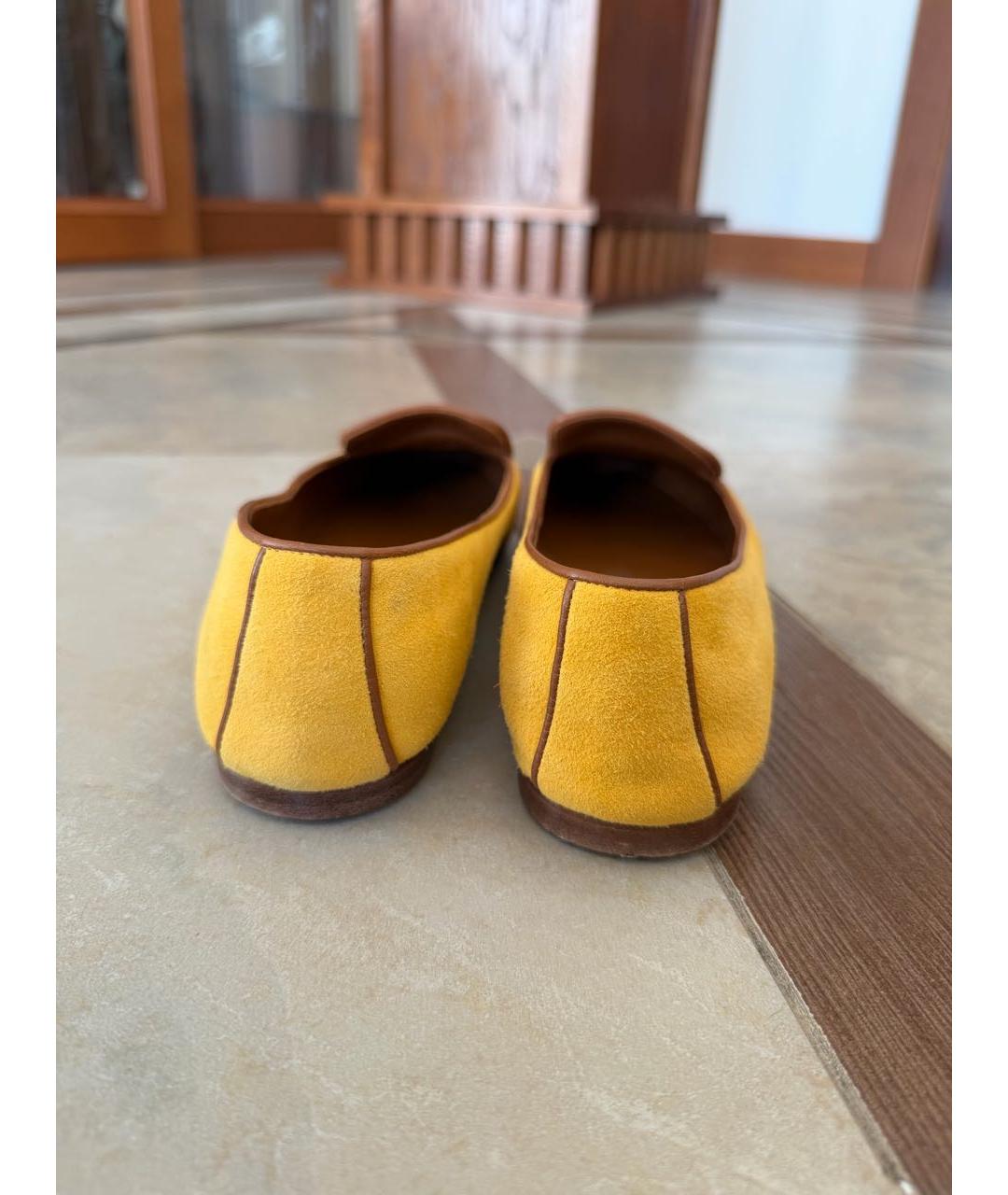 LORO PIANA Желтые замшевые лоферы, фото 5