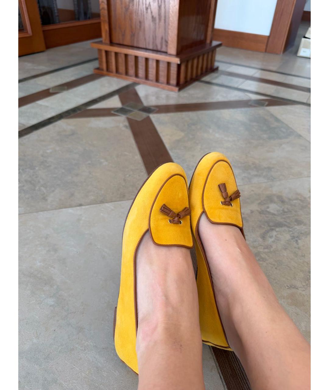 LORO PIANA Желтые замшевые лоферы, фото 8