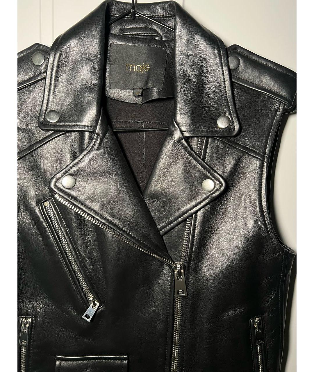 MAJE Черный кожаный жилет, фото 2