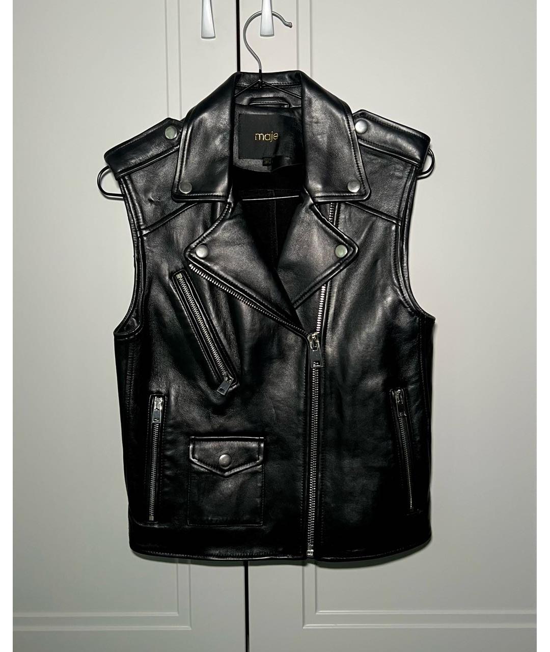 MAJE Черный кожаный жилет, фото 6