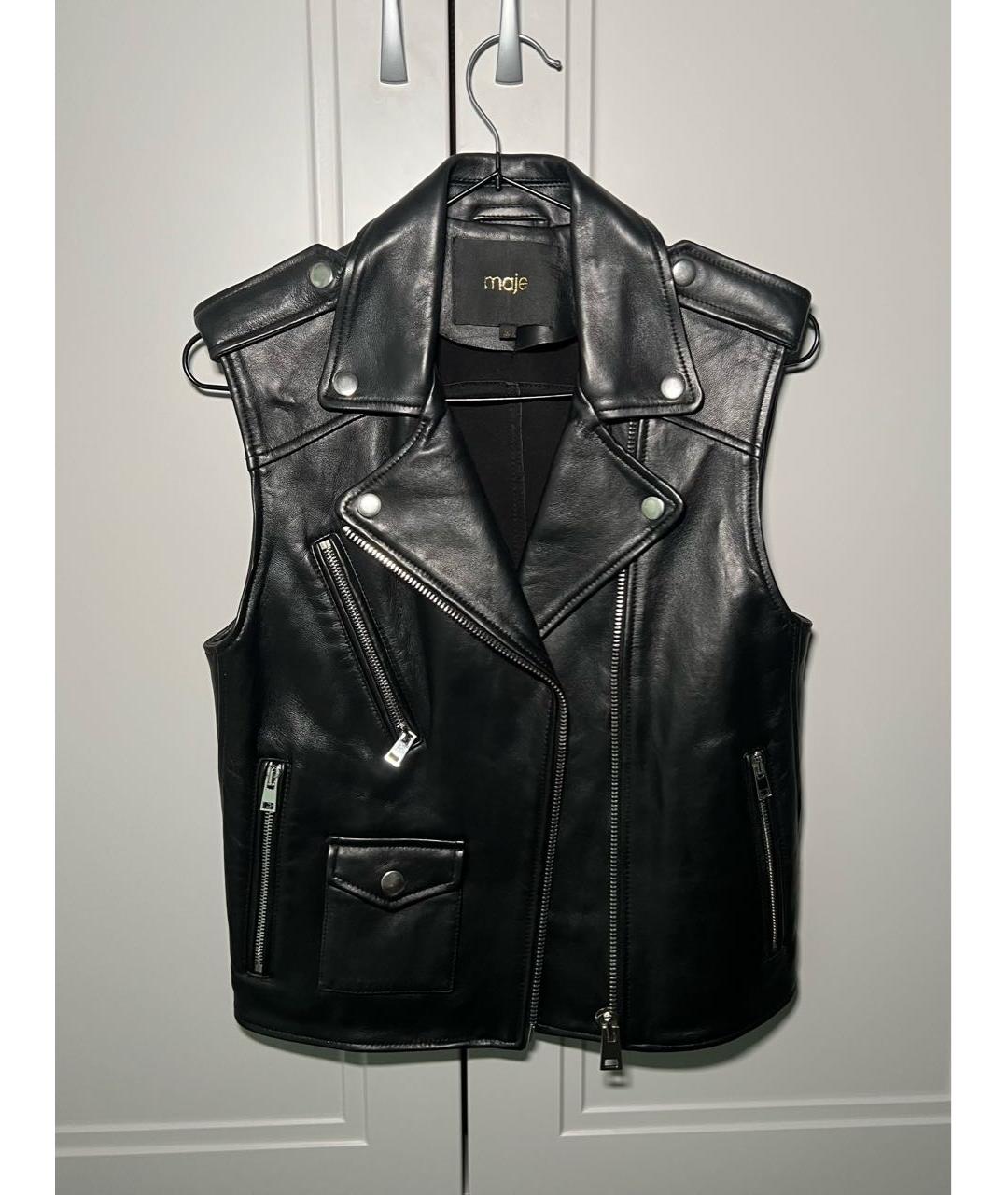 MAJE Черный кожаный жилет, фото 5