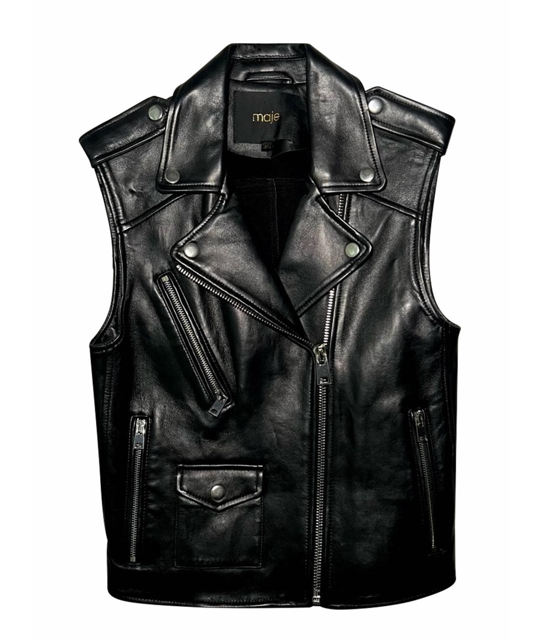 MAJE Черный кожаный жилет, фото 1