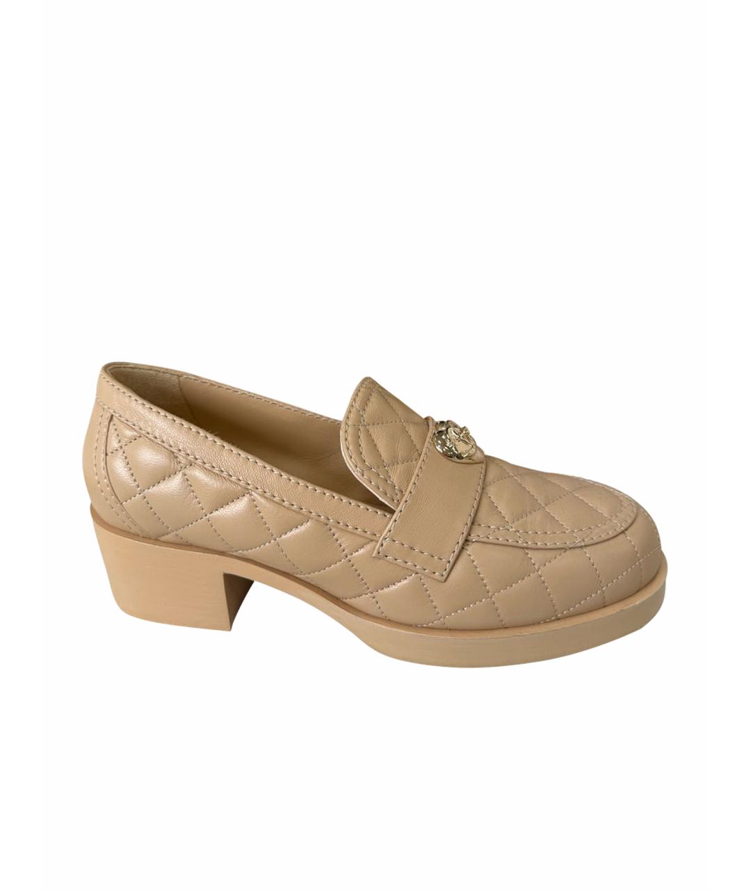 CHANEL Бежевые кожаные лоферы, фото 1