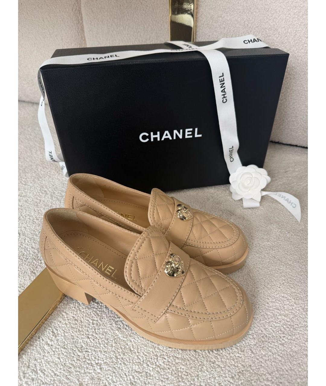CHANEL Бежевые кожаные лоферы, фото 6