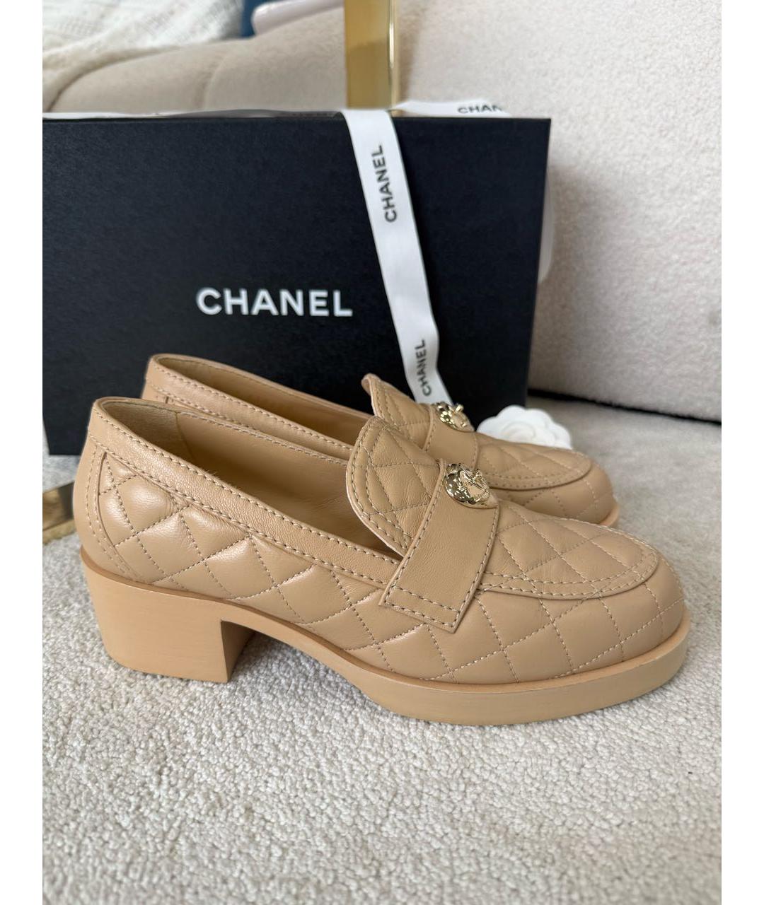 CHANEL Бежевые кожаные лоферы, фото 7