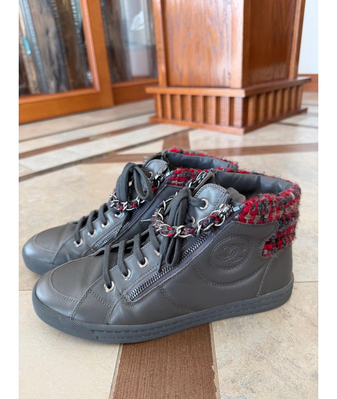 CHANEL Антрацитовые кожаные кеды, фото 4