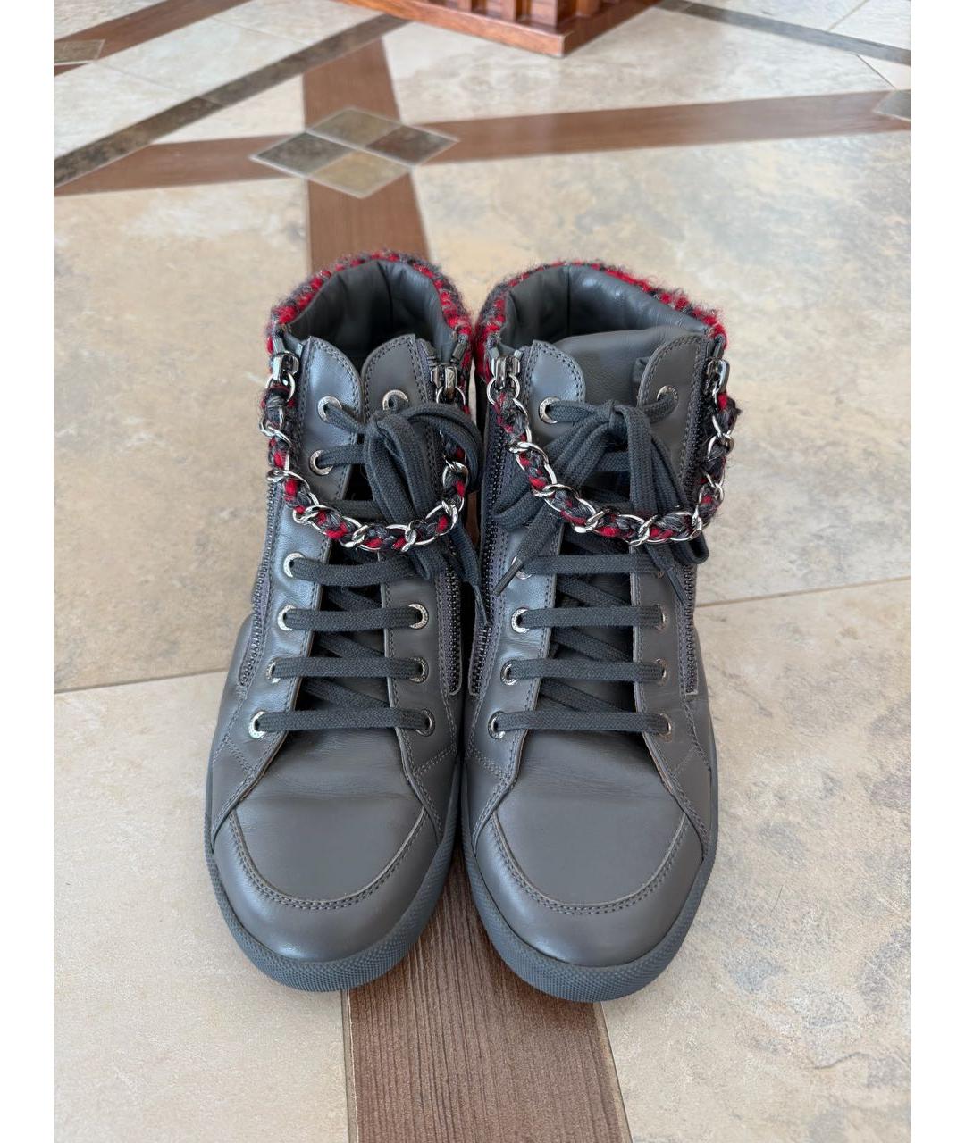 CHANEL Антрацитовые кожаные кеды, фото 2