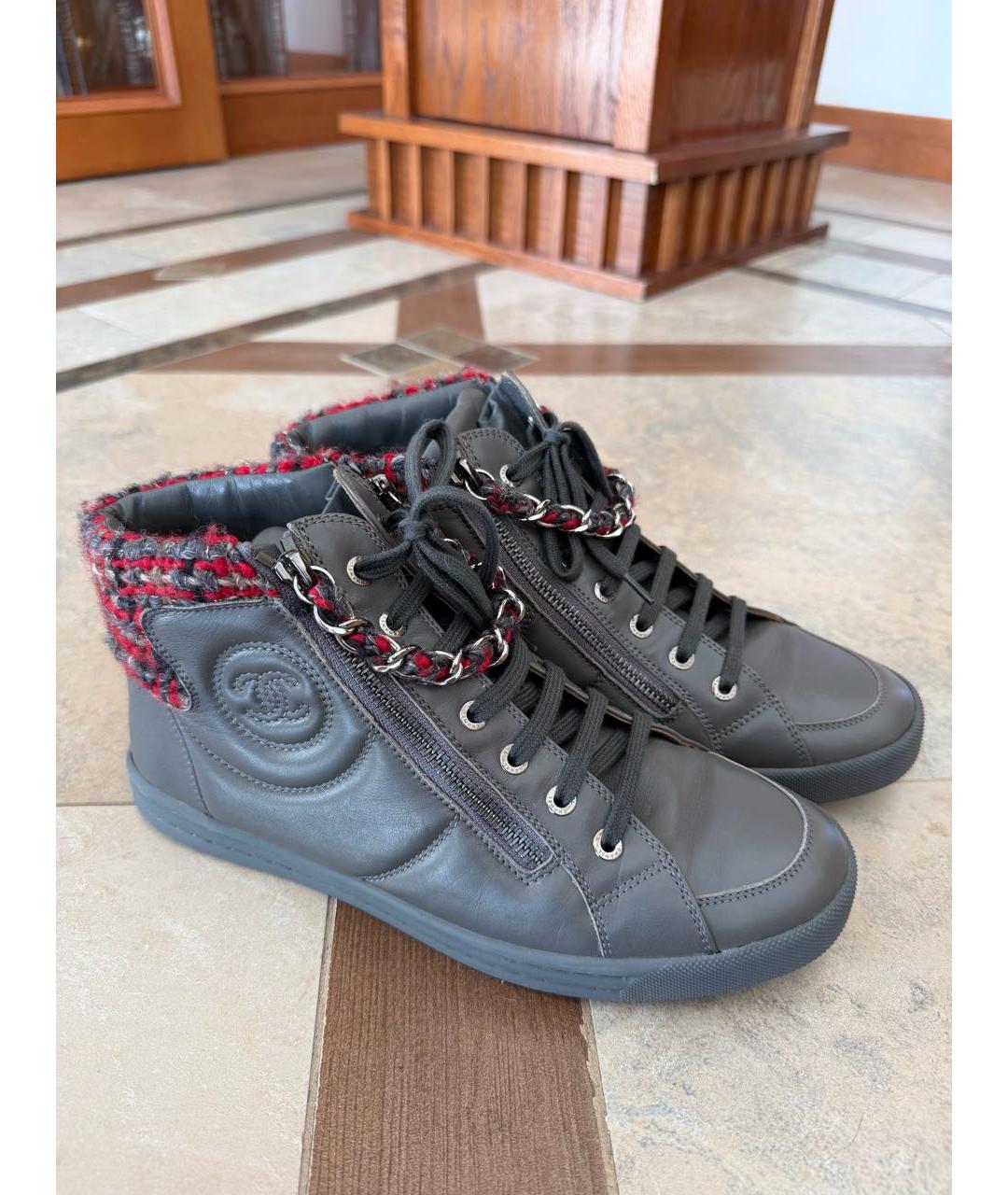 CHANEL Антрацитовые кожаные кеды, фото 3