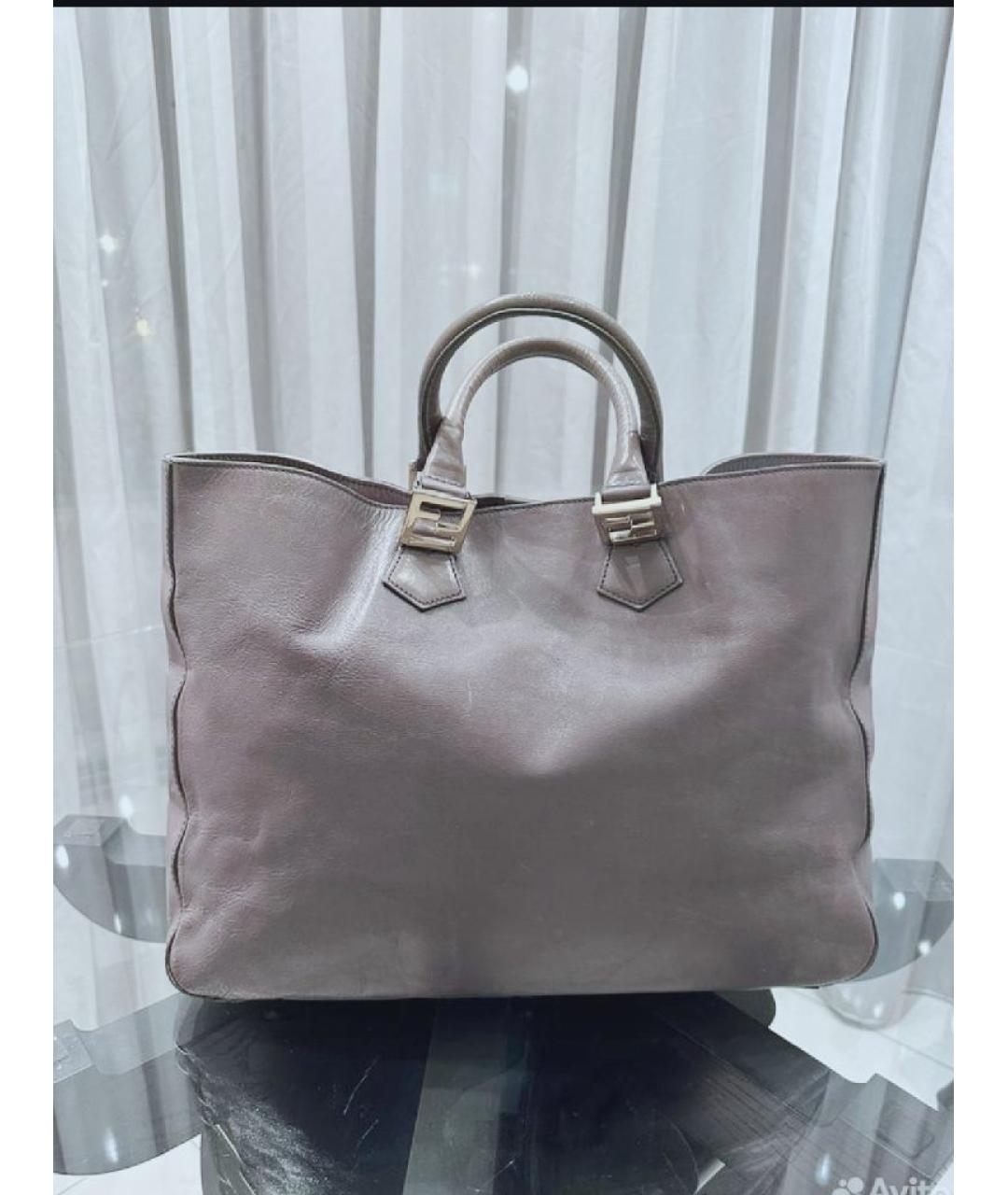 FENDI Серая кожаная сумка тоут, фото 3