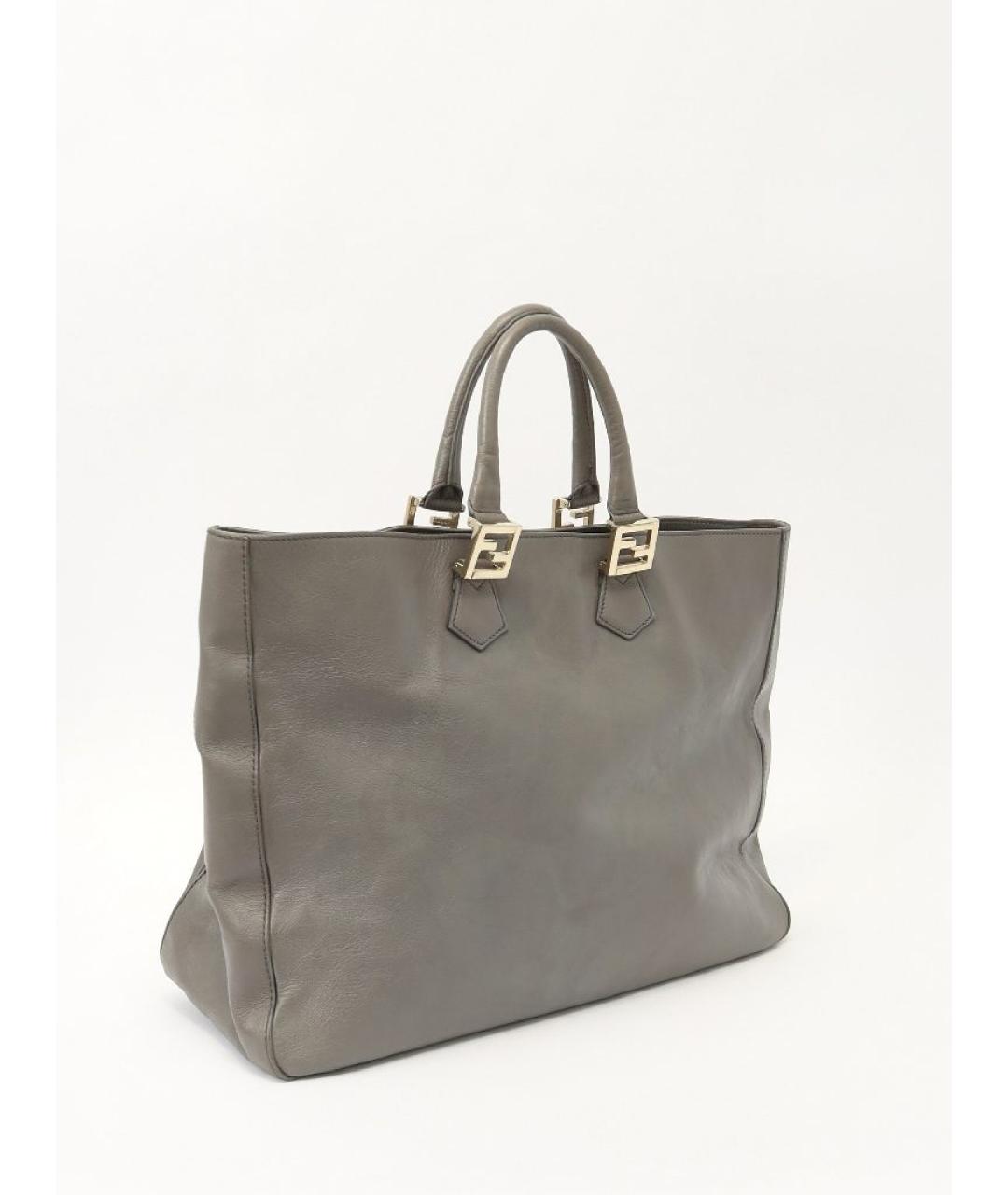 FENDI Серая кожаная сумка тоут, фото 2