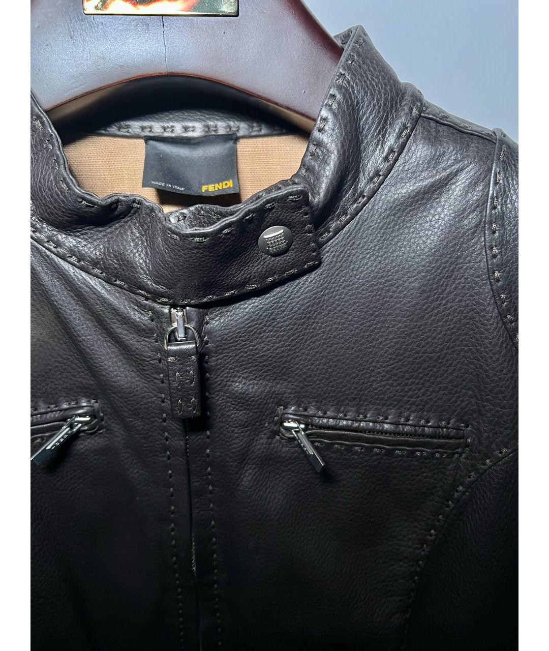 FENDI Коричневая кожаная куртка, фото 2