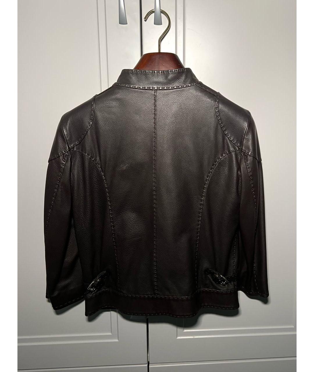 FENDI Коричневая кожаная куртка, фото 3