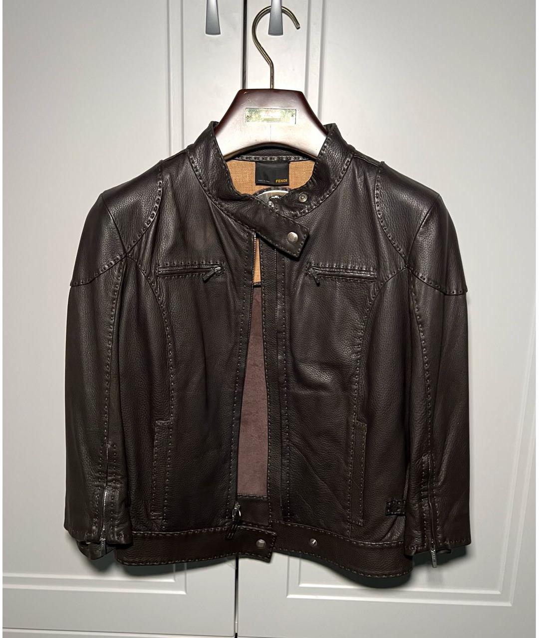 FENDI Коричневая кожаная куртка, фото 6