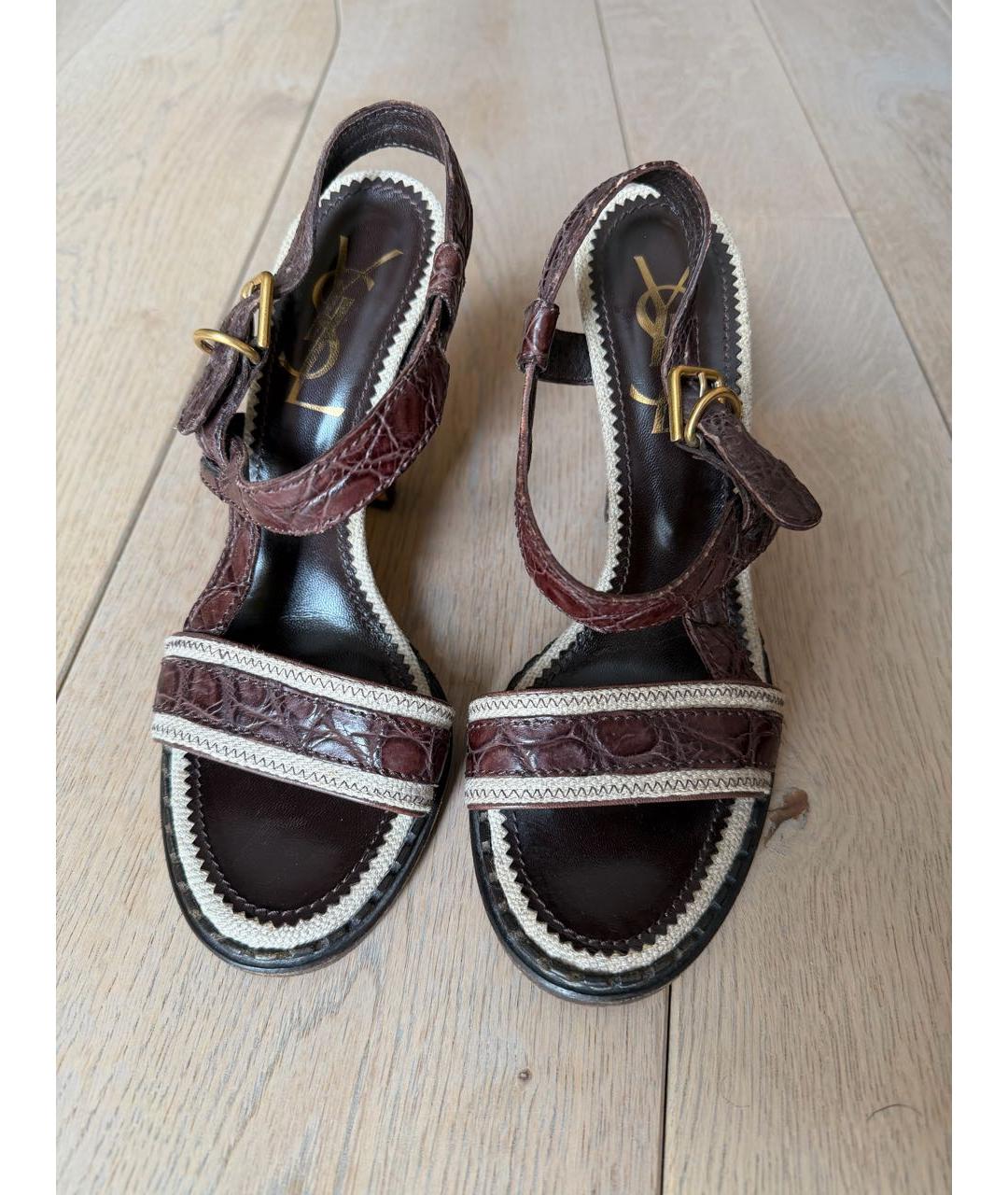 SAINT LAURENT Коричневые босоножки из экзотической кожи, фото 2