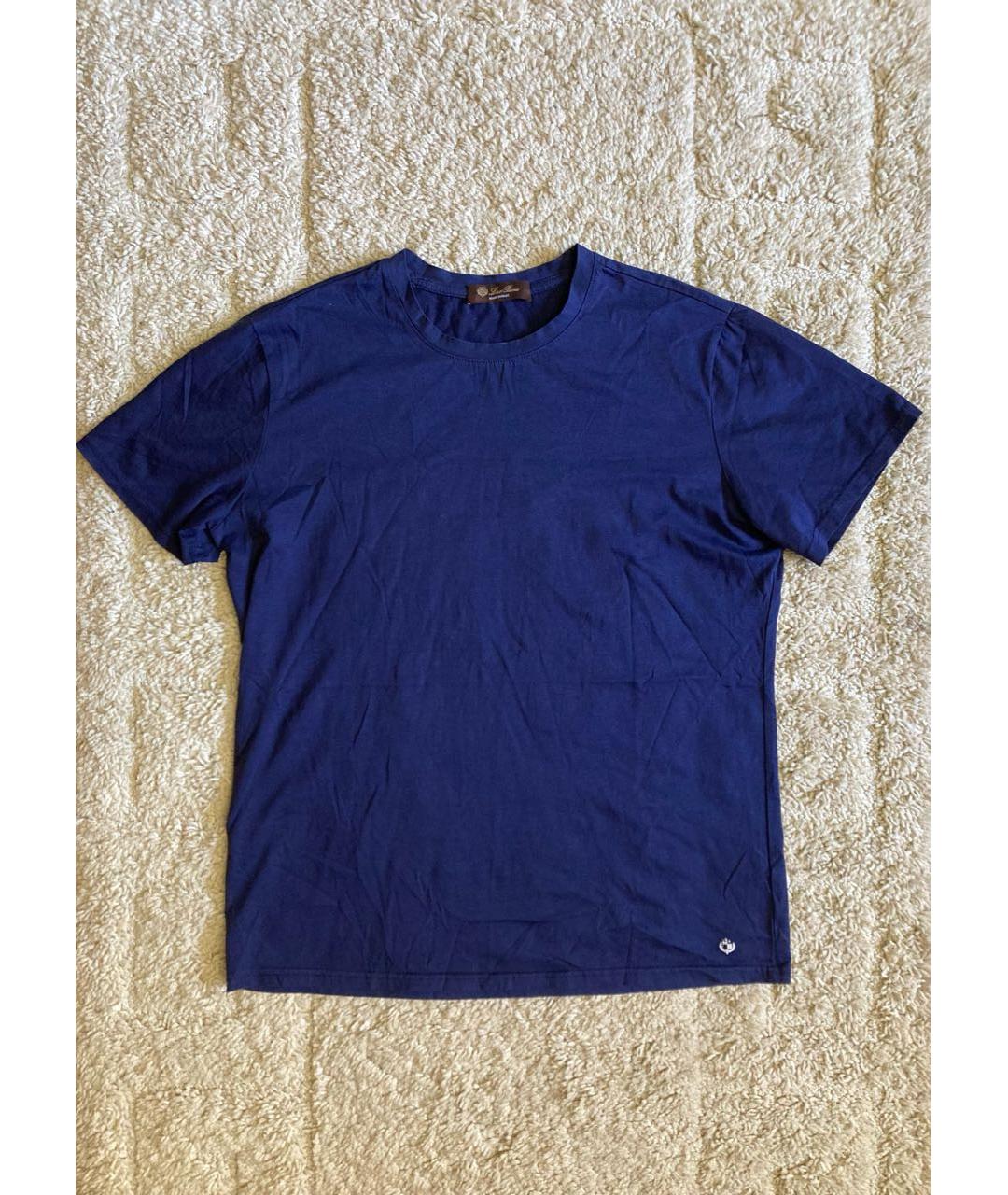 LORO PIANA Темно-синяя хлопковая футболка, фото 5
