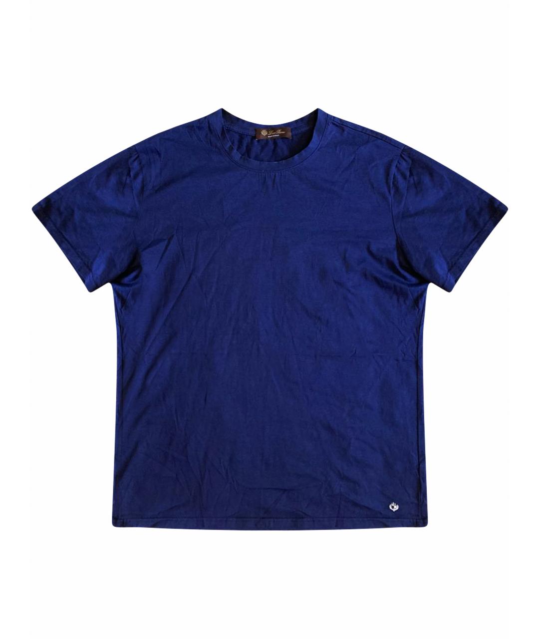 LORO PIANA Темно-синяя хлопковая футболка, фото 1