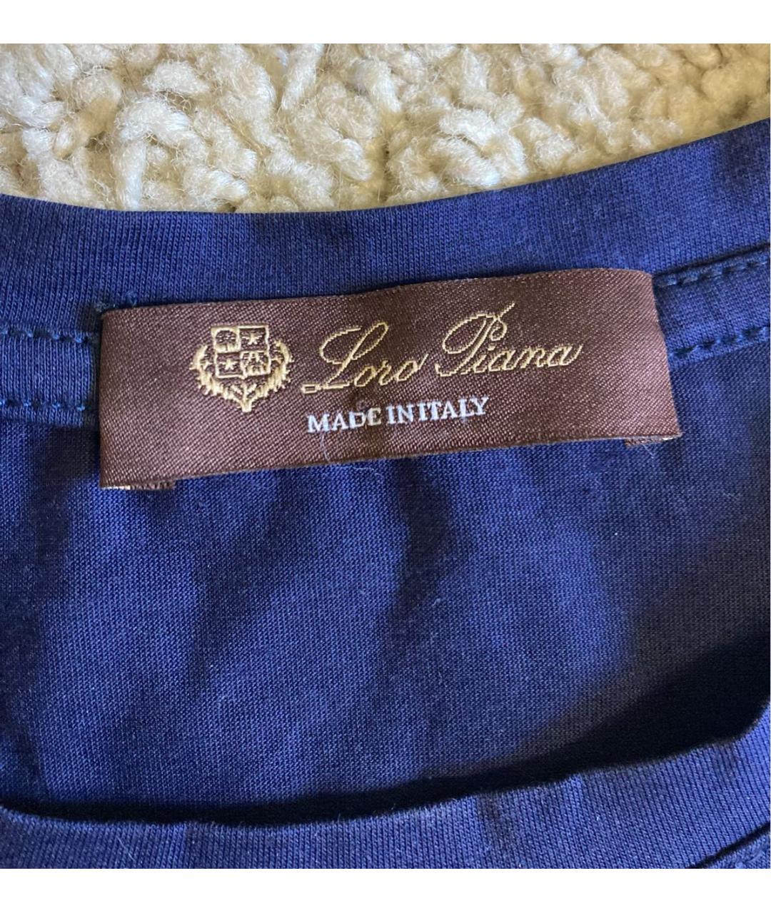 LORO PIANA Темно-синяя хлопковая футболка, фото 3