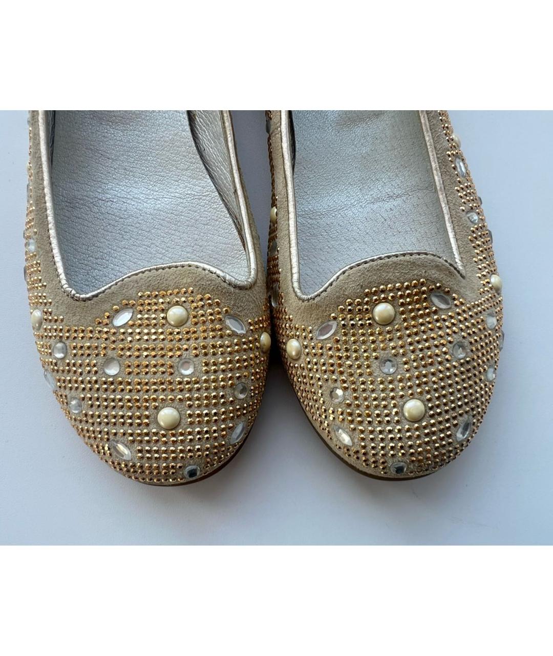 MISS BLUMARINE Золотые кожаные балетки, фото 4