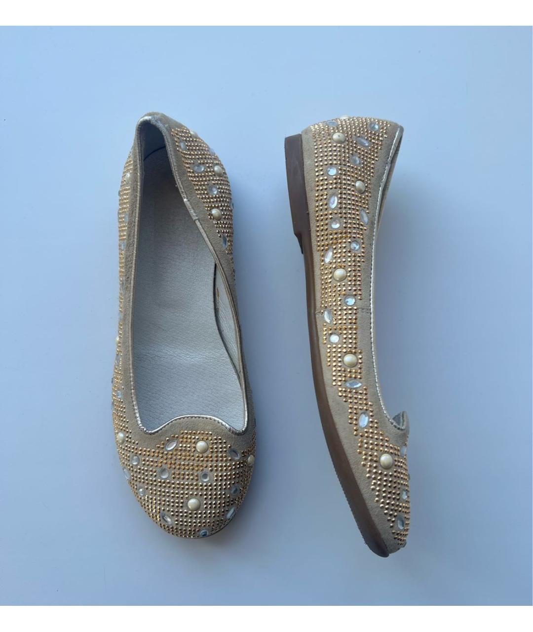 MISS BLUMARINE Золотые кожаные балетки, фото 2