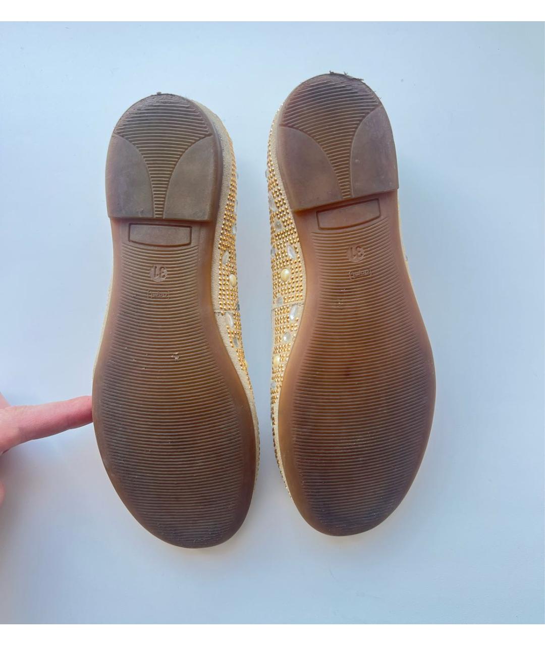 MISS BLUMARINE Золотые кожаные балетки, фото 3