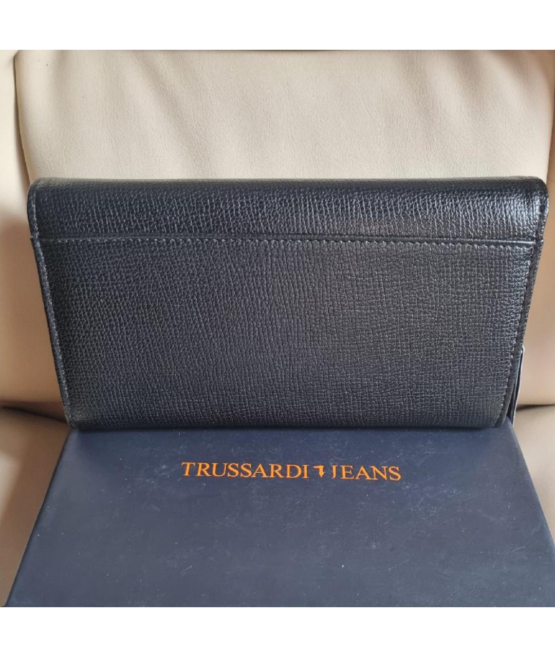 TRUSSARDI JEANS Черный кожаный кошелек, фото 3