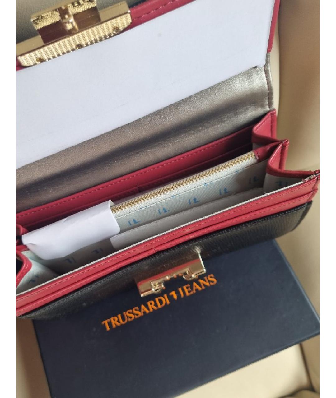 TRUSSARDI JEANS Черный кожаный кошелек, фото 4