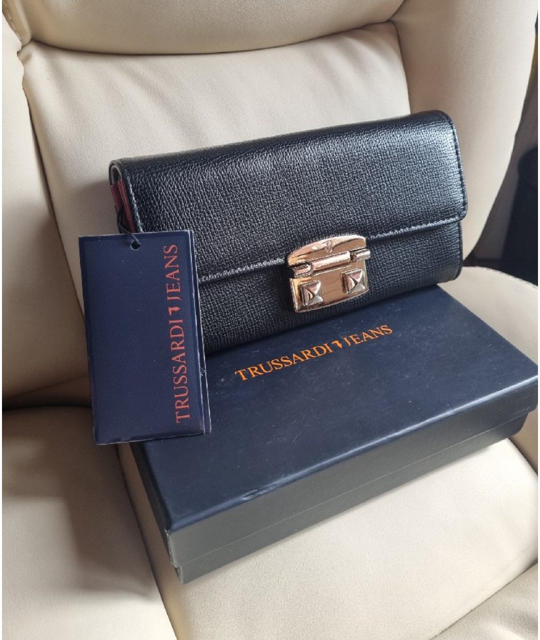 TRUSSARDI JEANS Черный кожаный кошелек, фото 2