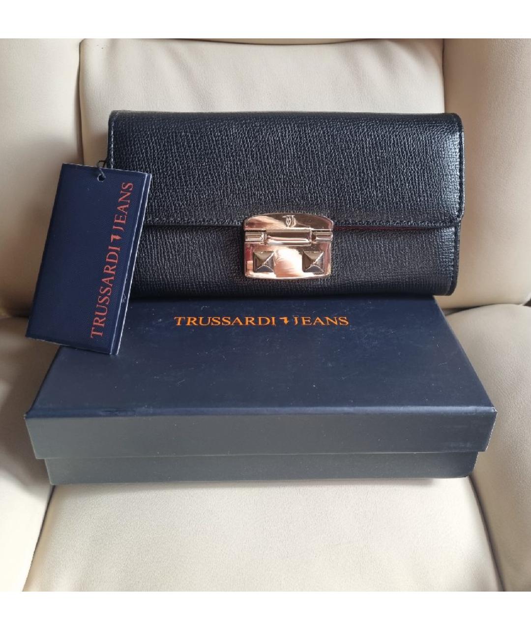 TRUSSARDI JEANS Черный кожаный кошелек, фото 6