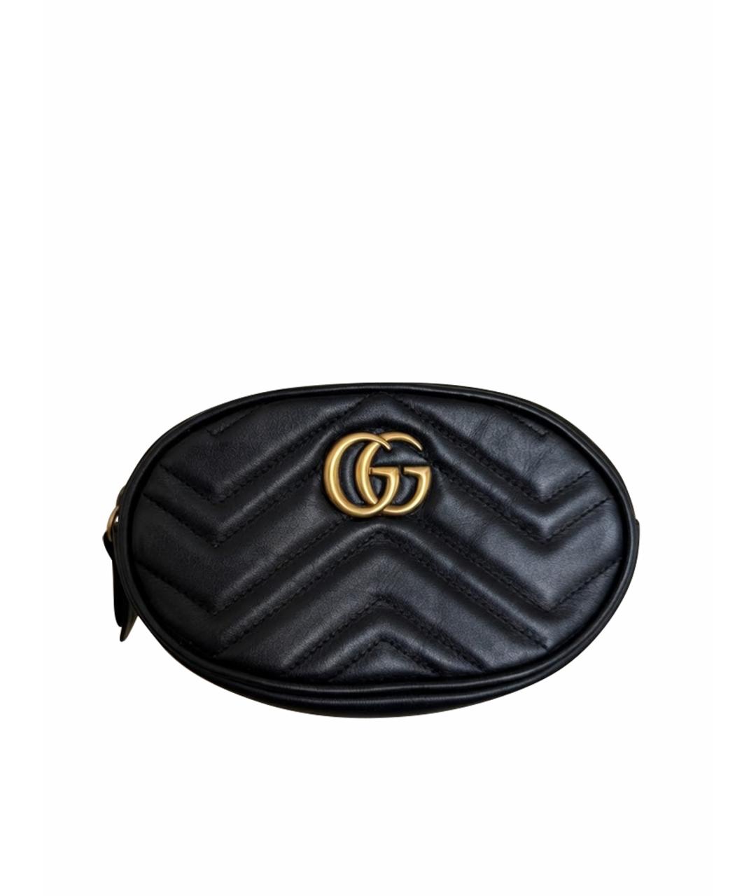 GUCCI Черная кожаная поясная сумка, фото 1