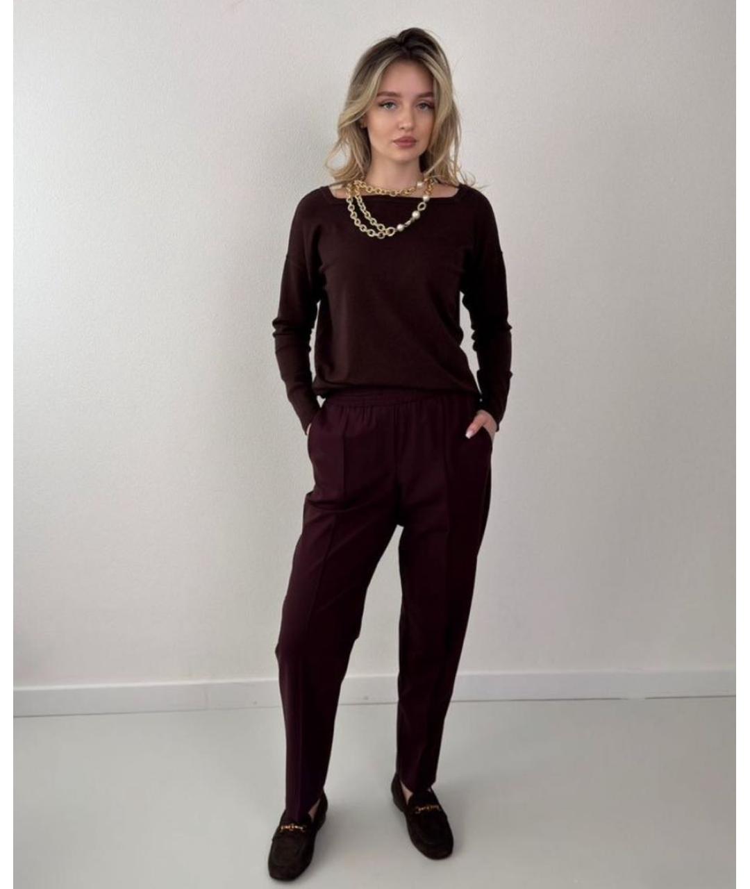 LIVIANA CONTI Бордовые шерстяные прямые брюки, фото 8