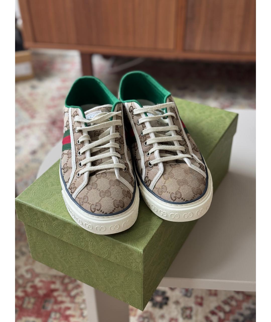 GUCCI Бежевые текстильные низкие кроссовки / кеды, фото 2