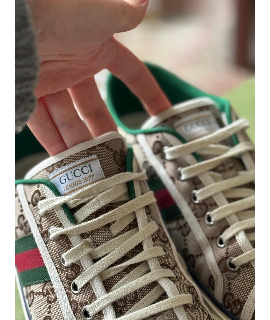 GUCCI Бежевые текстильные низкие кроссовки / кеды, фото 4