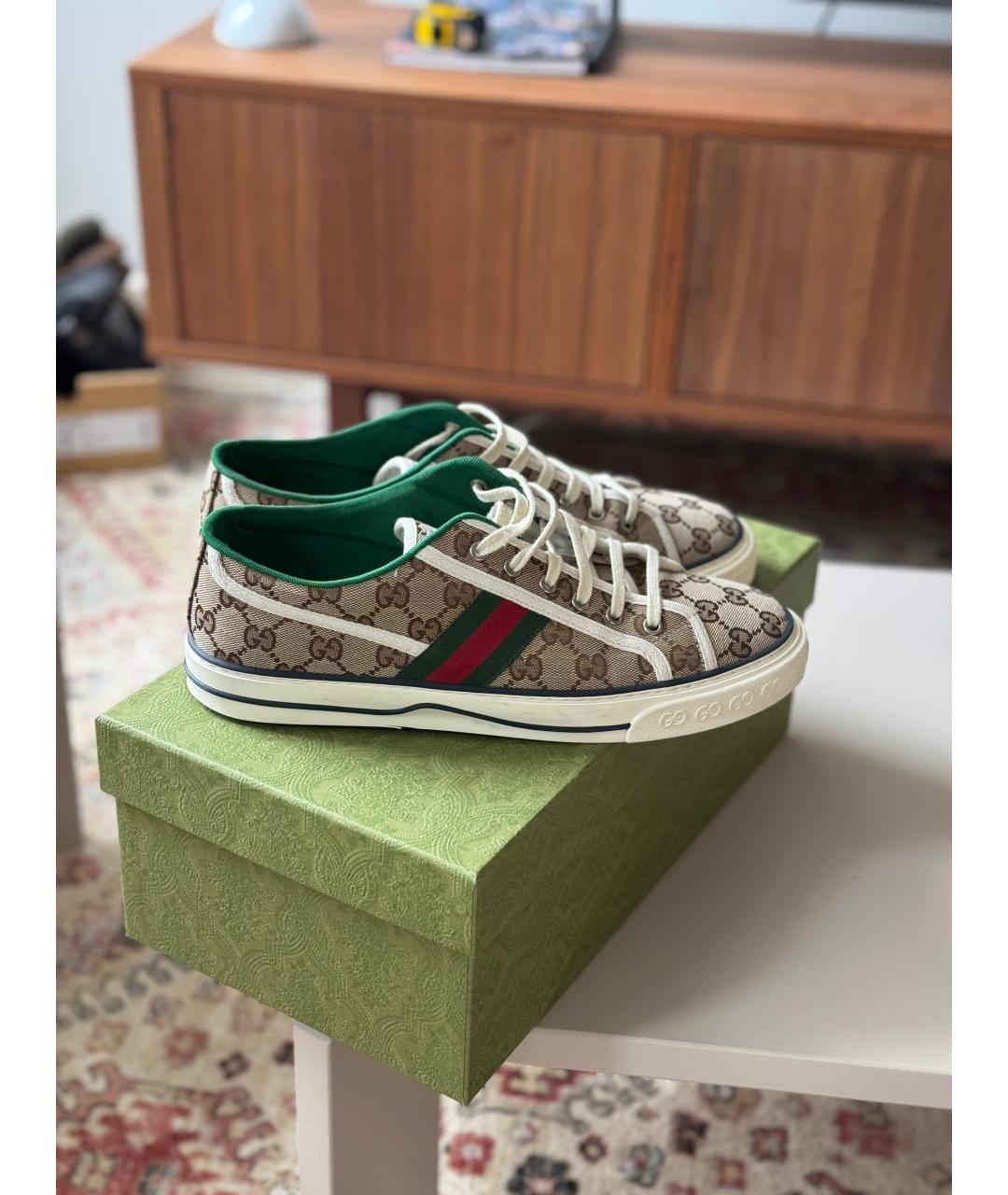 GUCCI Бежевые текстильные низкие кроссовки / кеды, фото 10