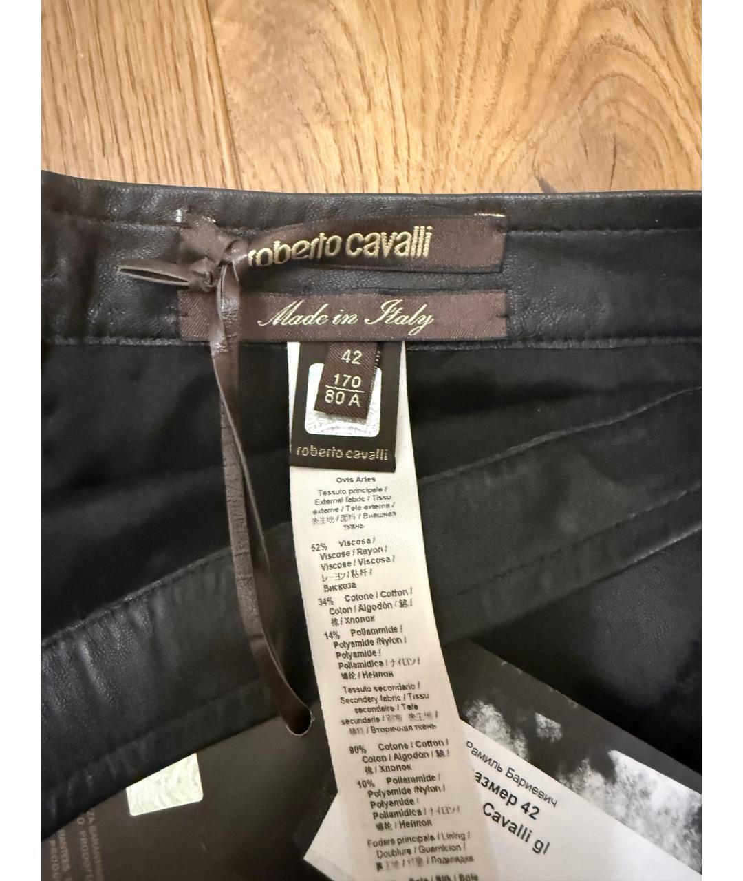 ROBERTO CAVALLI Черная кожаная юбка мини, фото 5