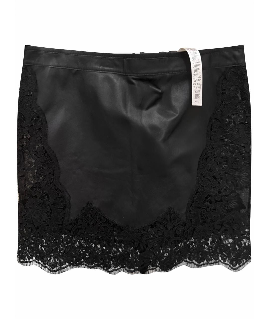 ROBERTO CAVALLI Черная кожаная юбка мини, фото 1