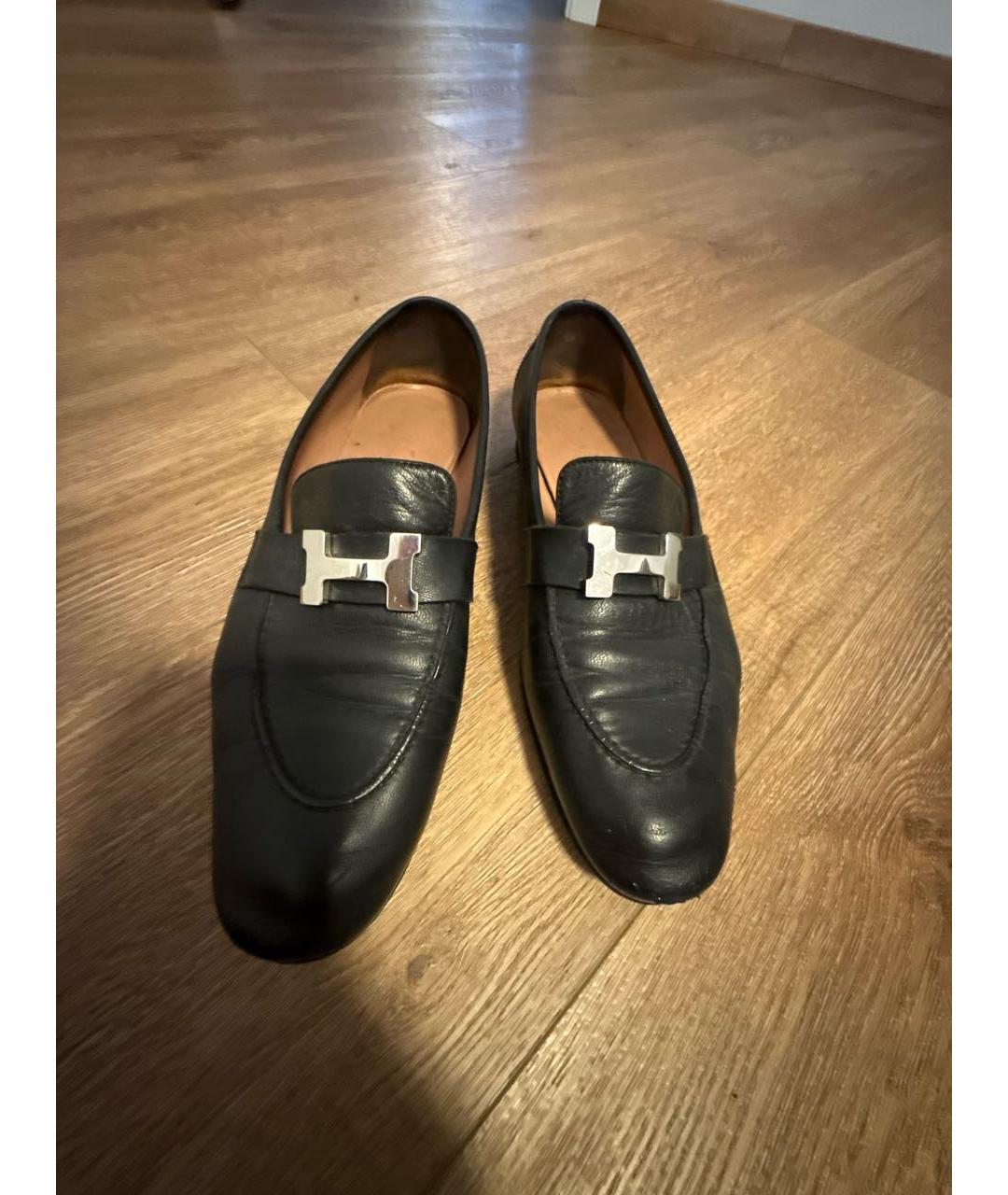 HERMES Черные кожаные лоферы, фото 2
