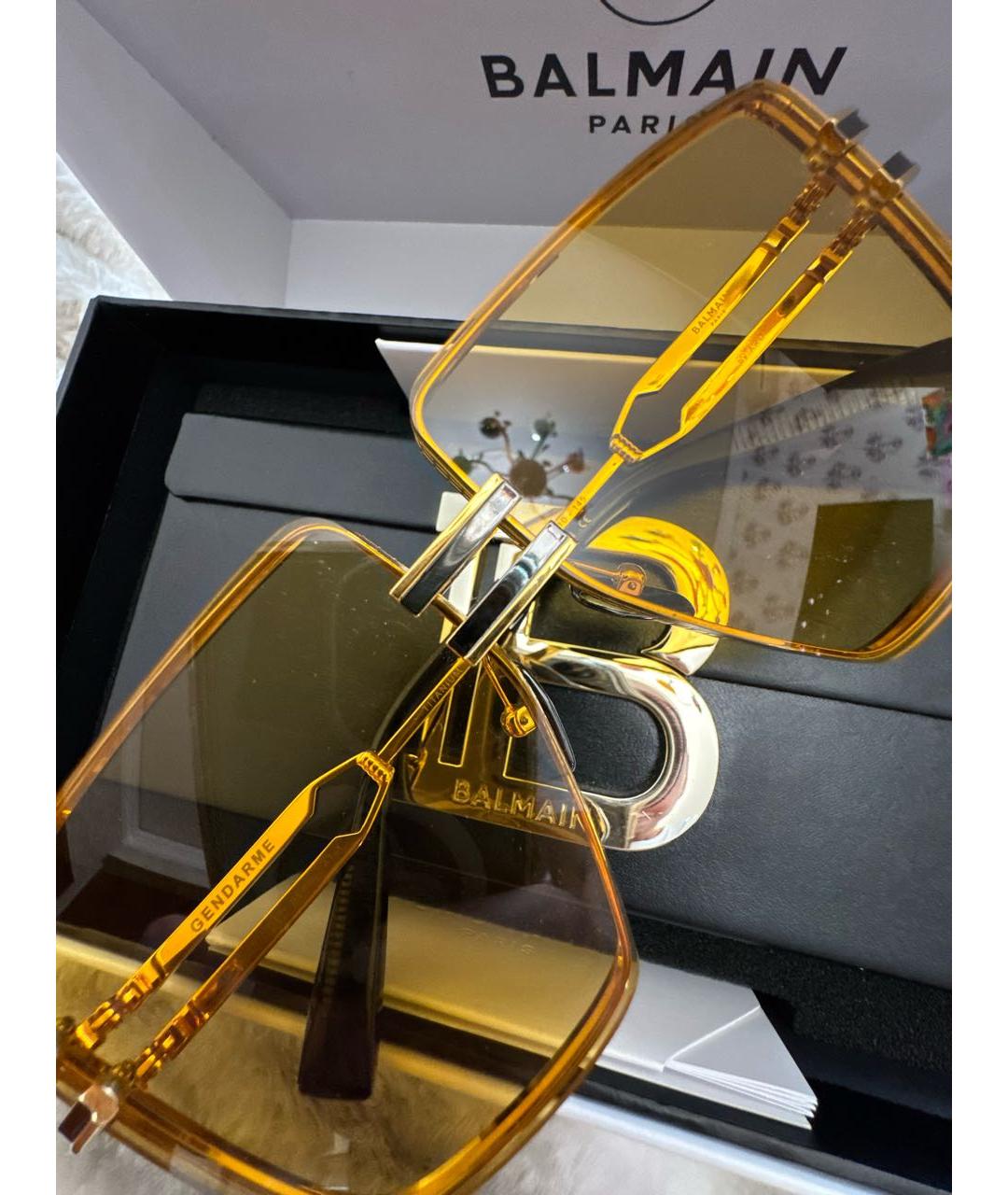 BALMAIN Золотые металлические солнцезащитные очки, фото 7