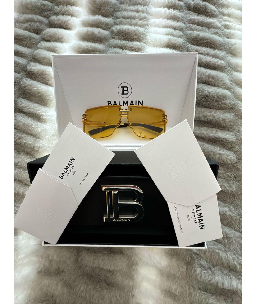 BALMAIN Золотые металлические солнцезащитные очки, фото 6