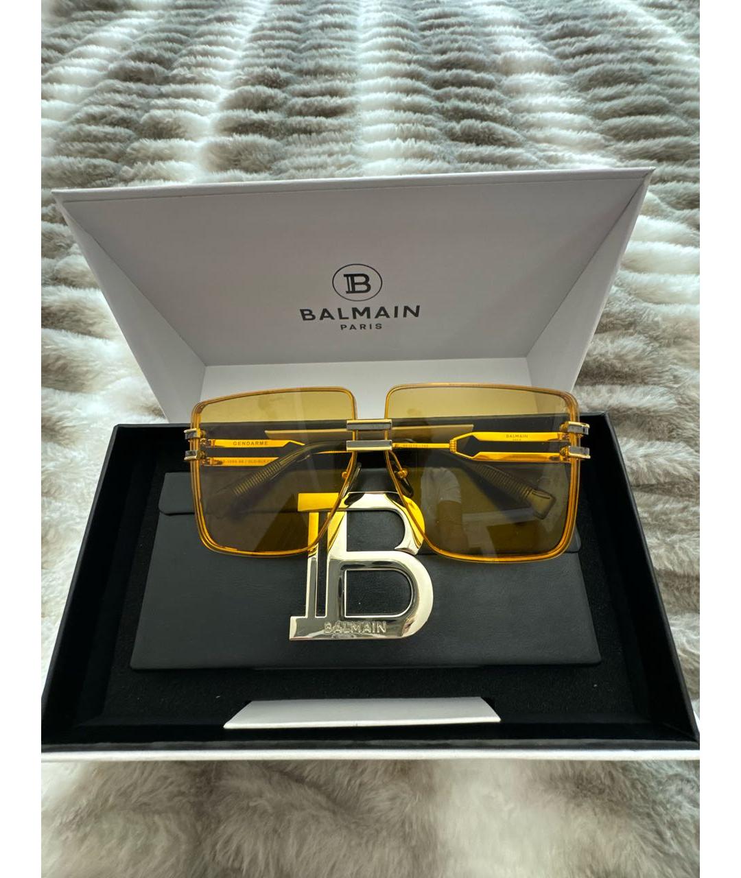 BALMAIN Золотые металлические солнцезащитные очки, фото 4