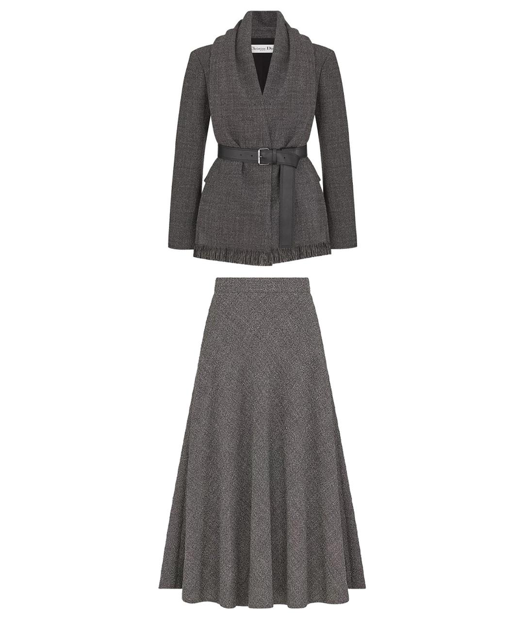 CHRISTIAN DIOR Серый шерстяной костюм с юбками, фото 1