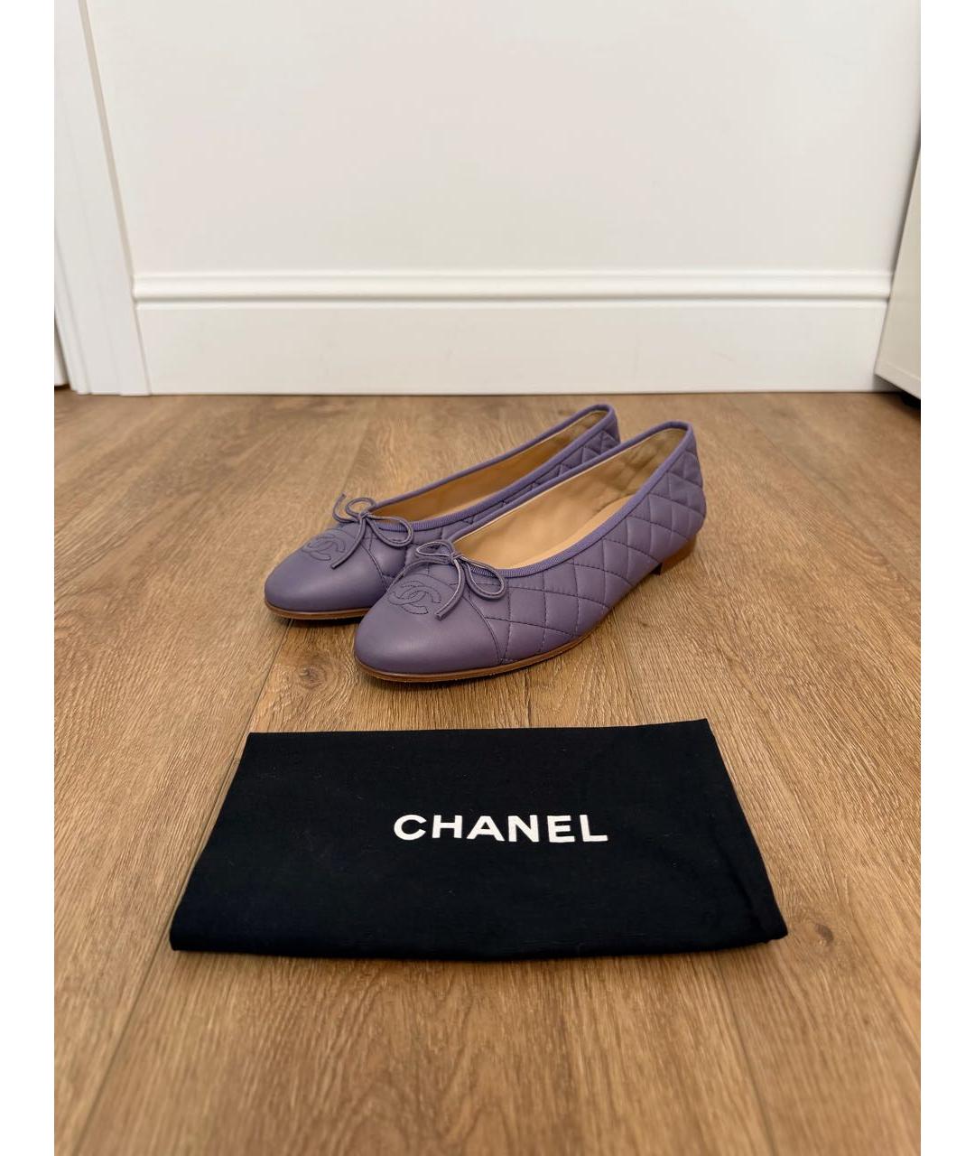 CHANEL Фиолетовые кожаные балетки, фото 5