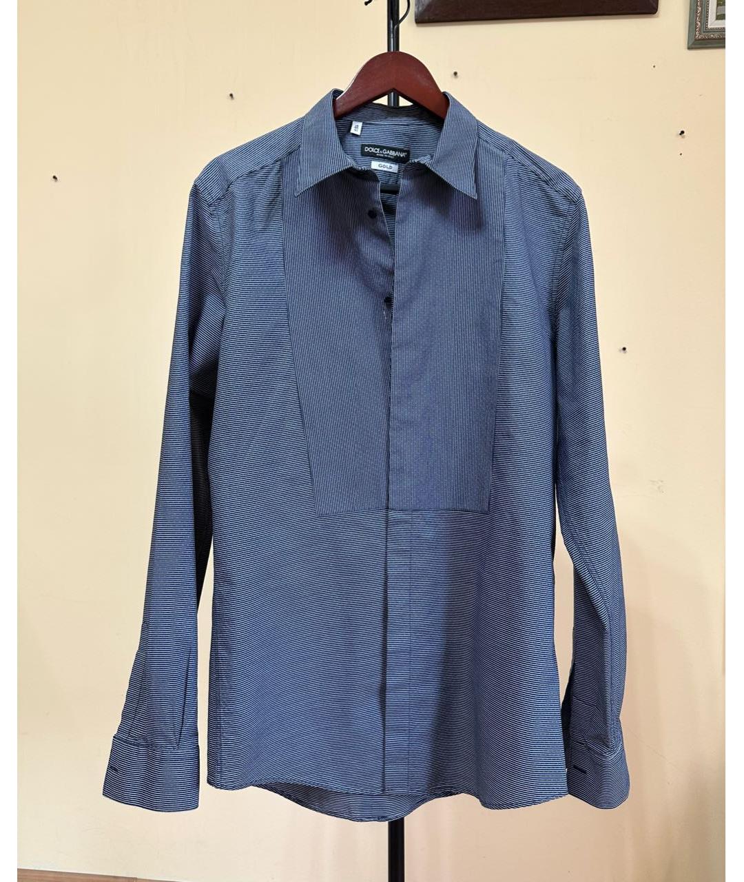 DOLCE&GABBANA Темно-синяя хлопковая классическая рубашка, фото 9