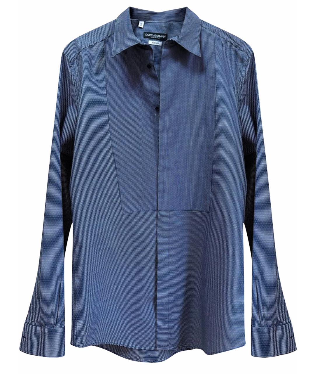 DOLCE&GABBANA Темно-синяя хлопковая классическая рубашка, фото 1